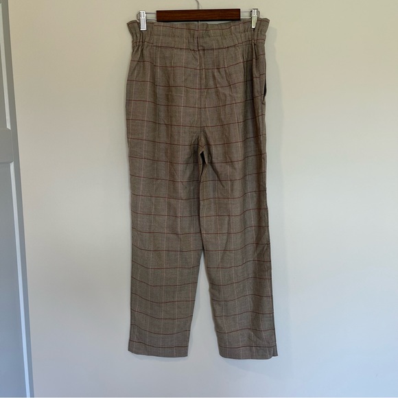 Madewell womens size 4 Paper Bag Pants Glen Plaid tan white tapered elastic - Picture 7 of 12